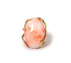 Natural Pink Coral Handmade Ring in 14K Gold