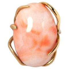 Natural Pink Coral Handmade Ring in 14K Gold
