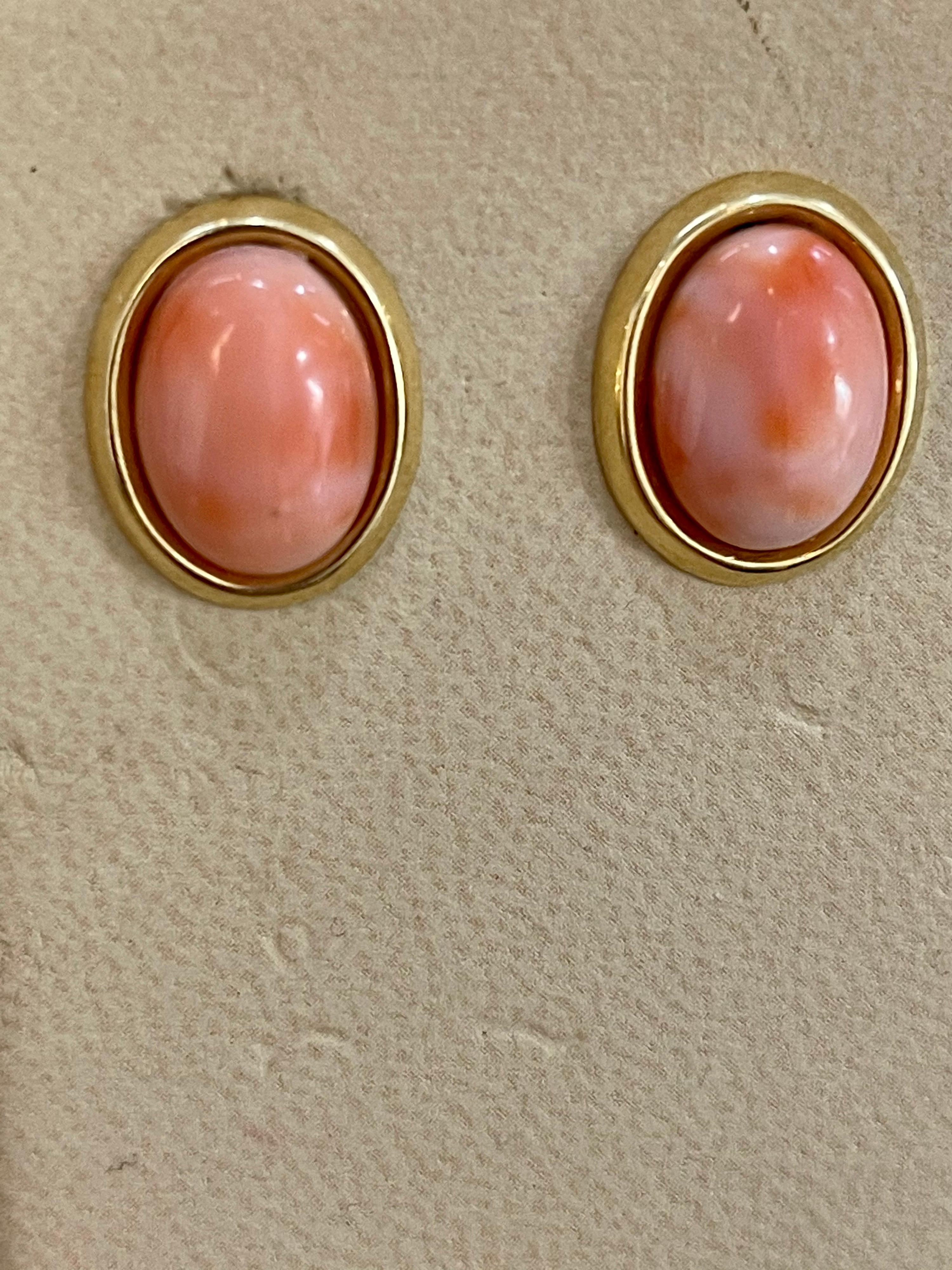 Natural Pink Coral Simple Stud Earring in 14 Karat Yellow Gold For Sale 5