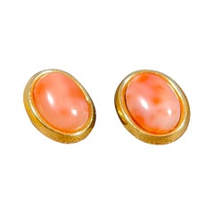 Natural Pink Coral Simple Stud Earring in 14 Karat Yellow Gold