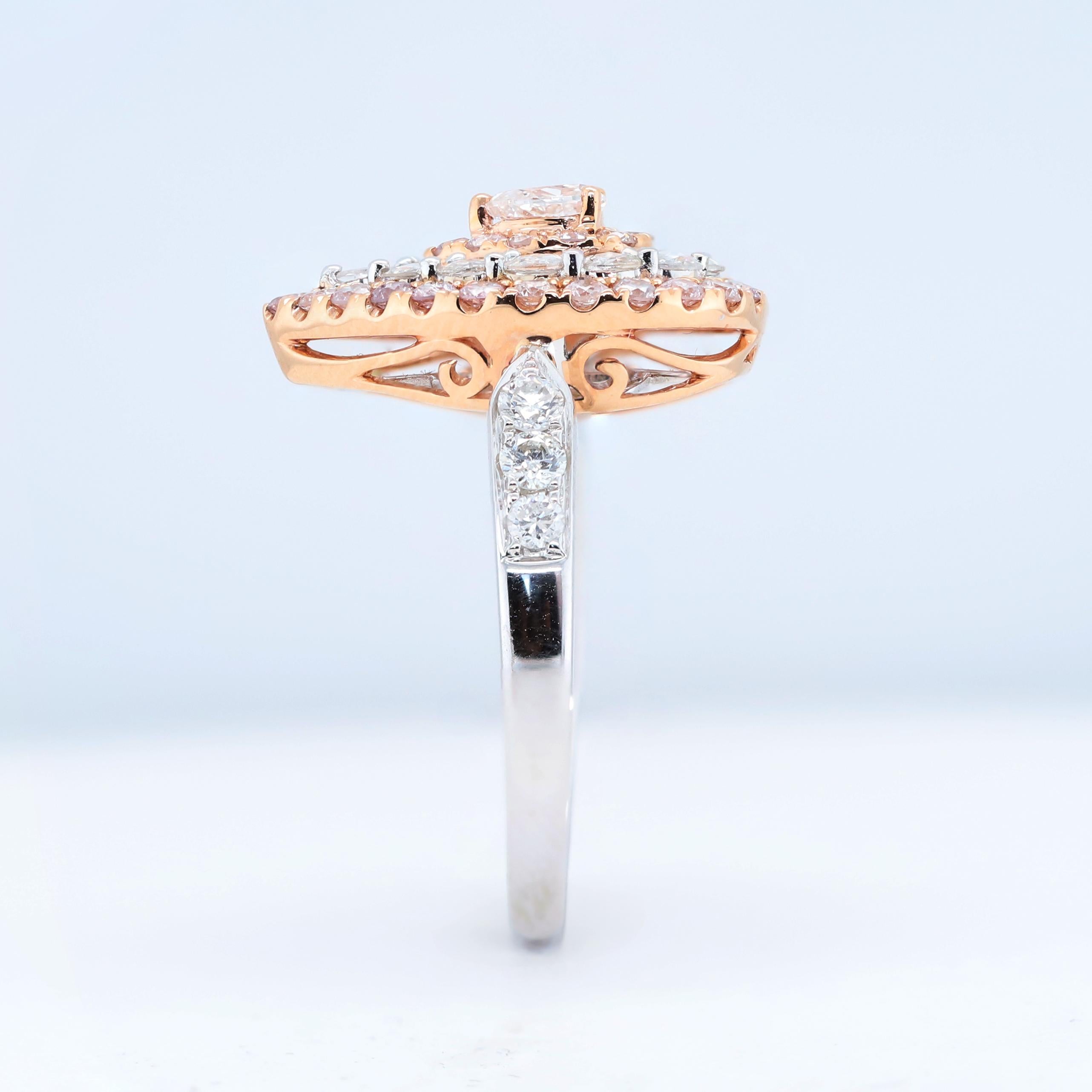 Art Deco Natural Pink Diamond 18k Two Tone Gold Ring For Sale