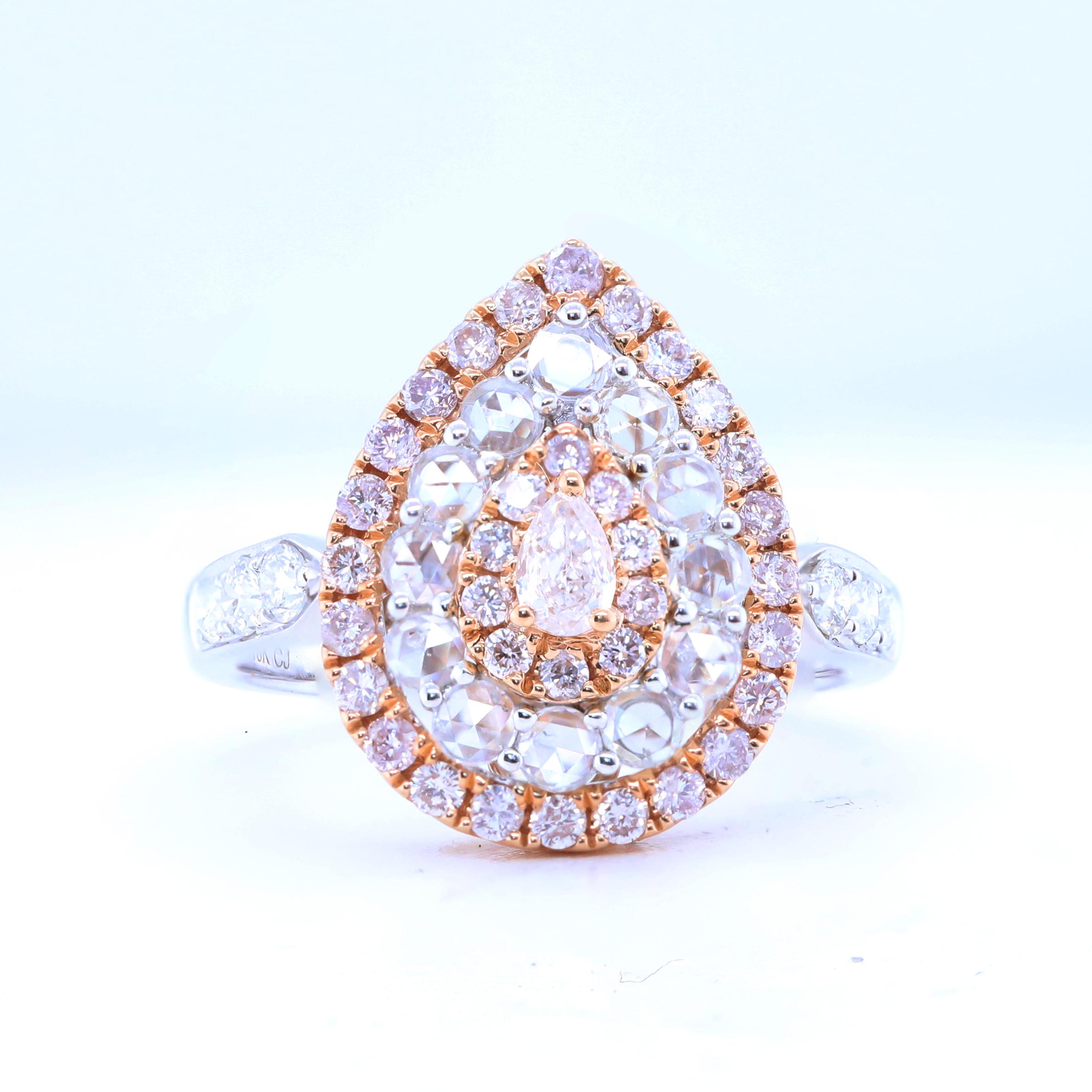 Natural Pink Diamond 18k Two Tone Gold Ring In New Condition For Sale In New York, NY