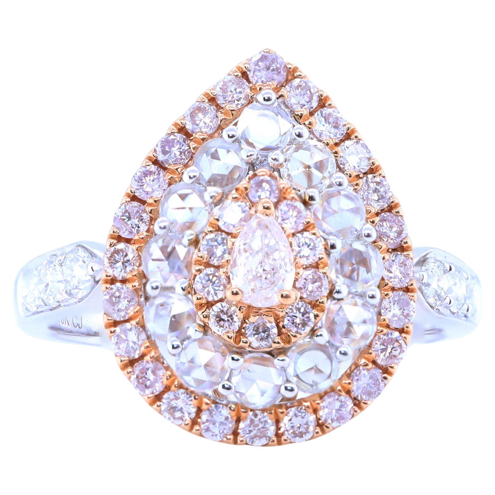 Natural Pink Diamond 18k Two Tone Gold Ring For Sale