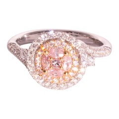 Natural Pink Diamond and White Diamond 18 Carat White and Rose Gold Halo Ring