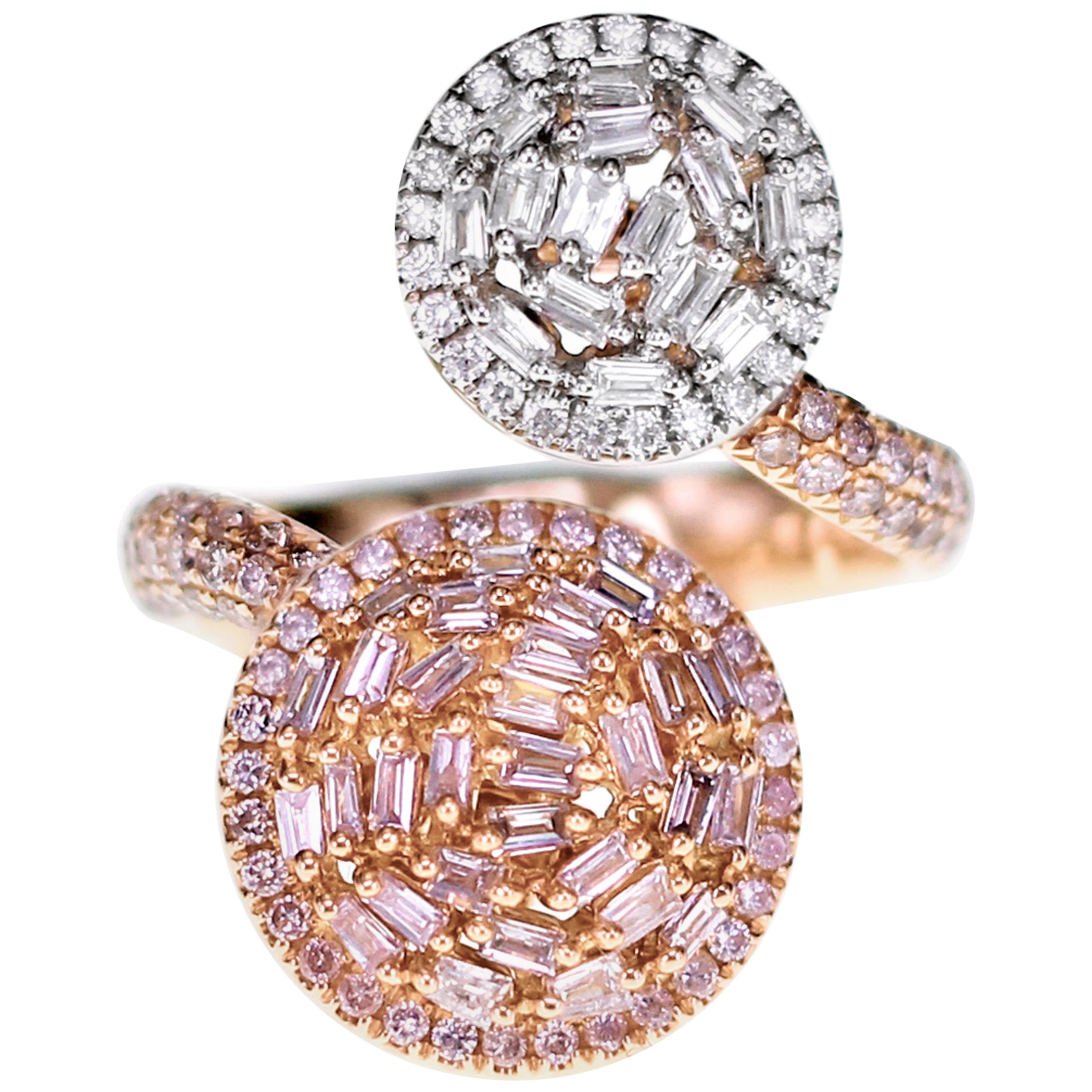 Natural Pink Diamond and White Diamond Twin Ring For Sale