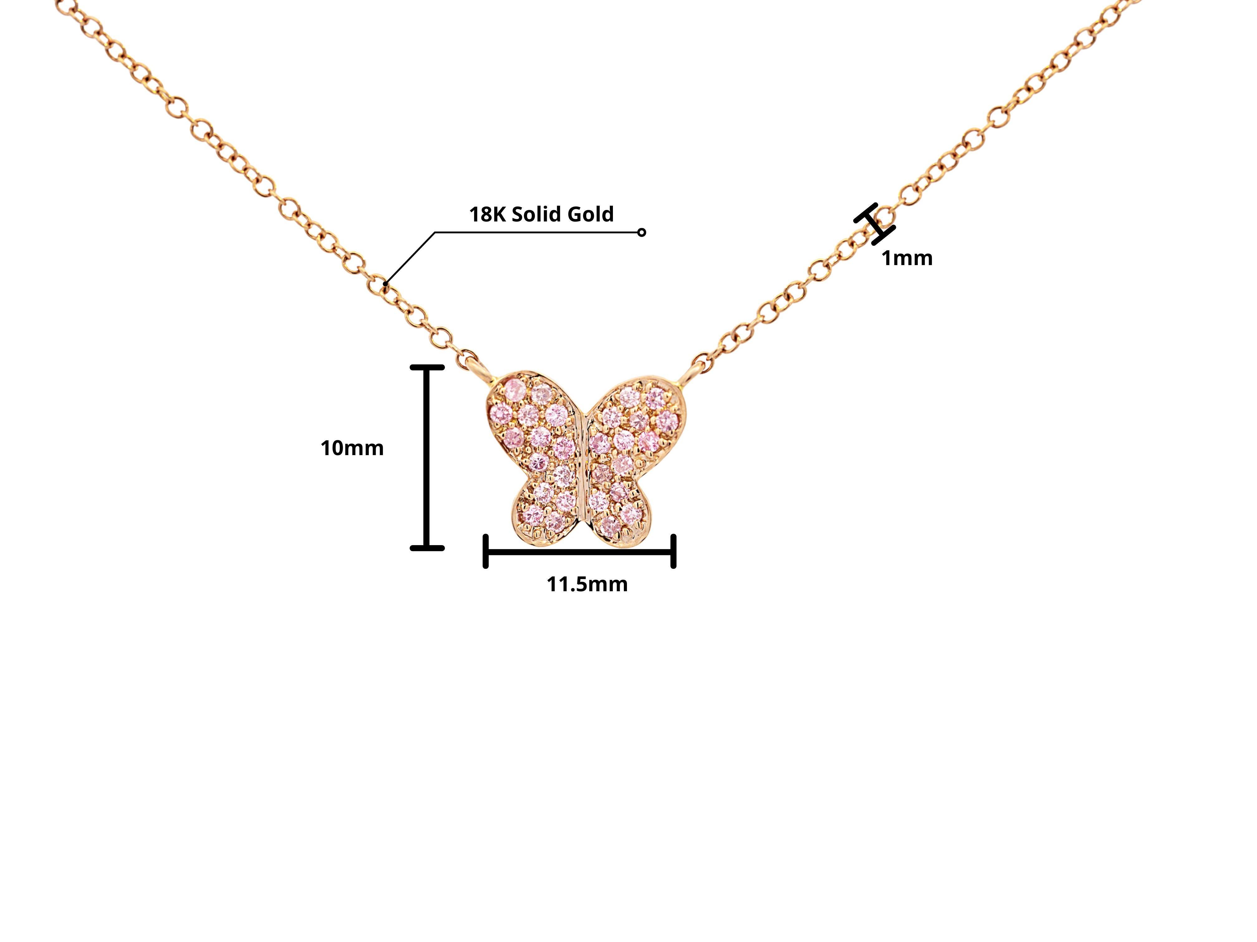 Natural Pink Diamond Butterfly Floating Pendant Necklace in 18K Rose Gold In New Condition For Sale In Miami, FL