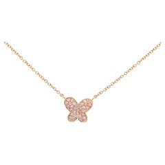 Natural Pink Diamond Butterfly Floating Pendant Necklace in 18K Rose Gold