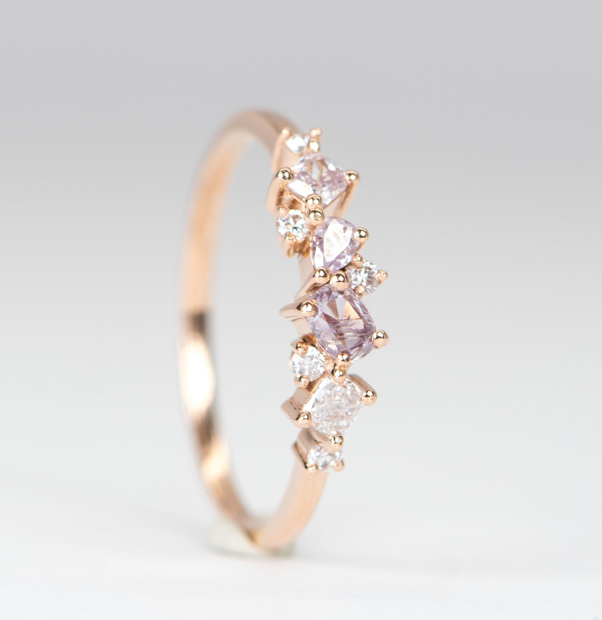 Pear Cut Natural Pink Diamond Cluster 14K Rose Gold Wedding Band R6174