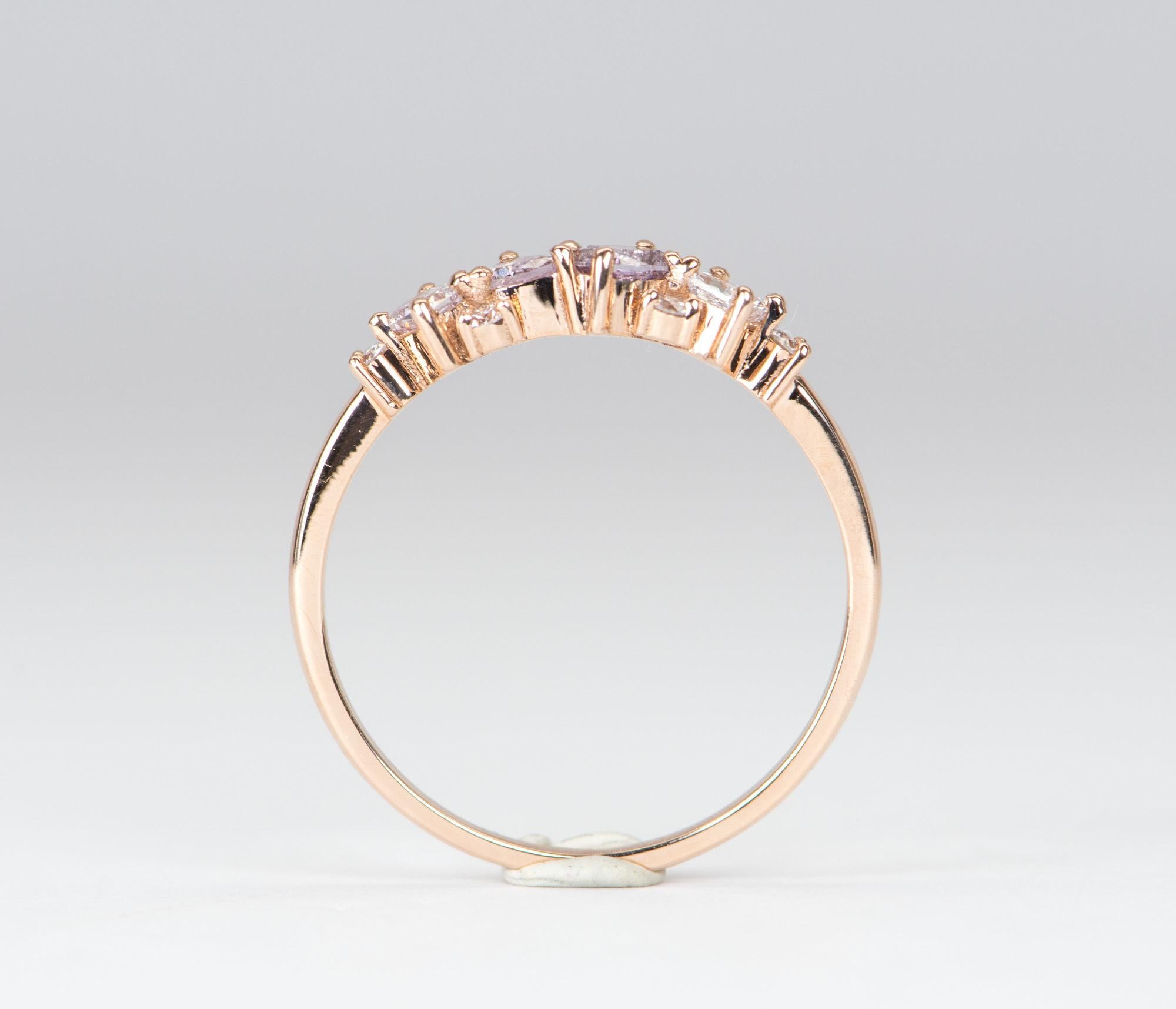 Natural Pink Diamond Cluster 14K Rose Gold Wedding Band R6174 In New Condition In Osprey, FL