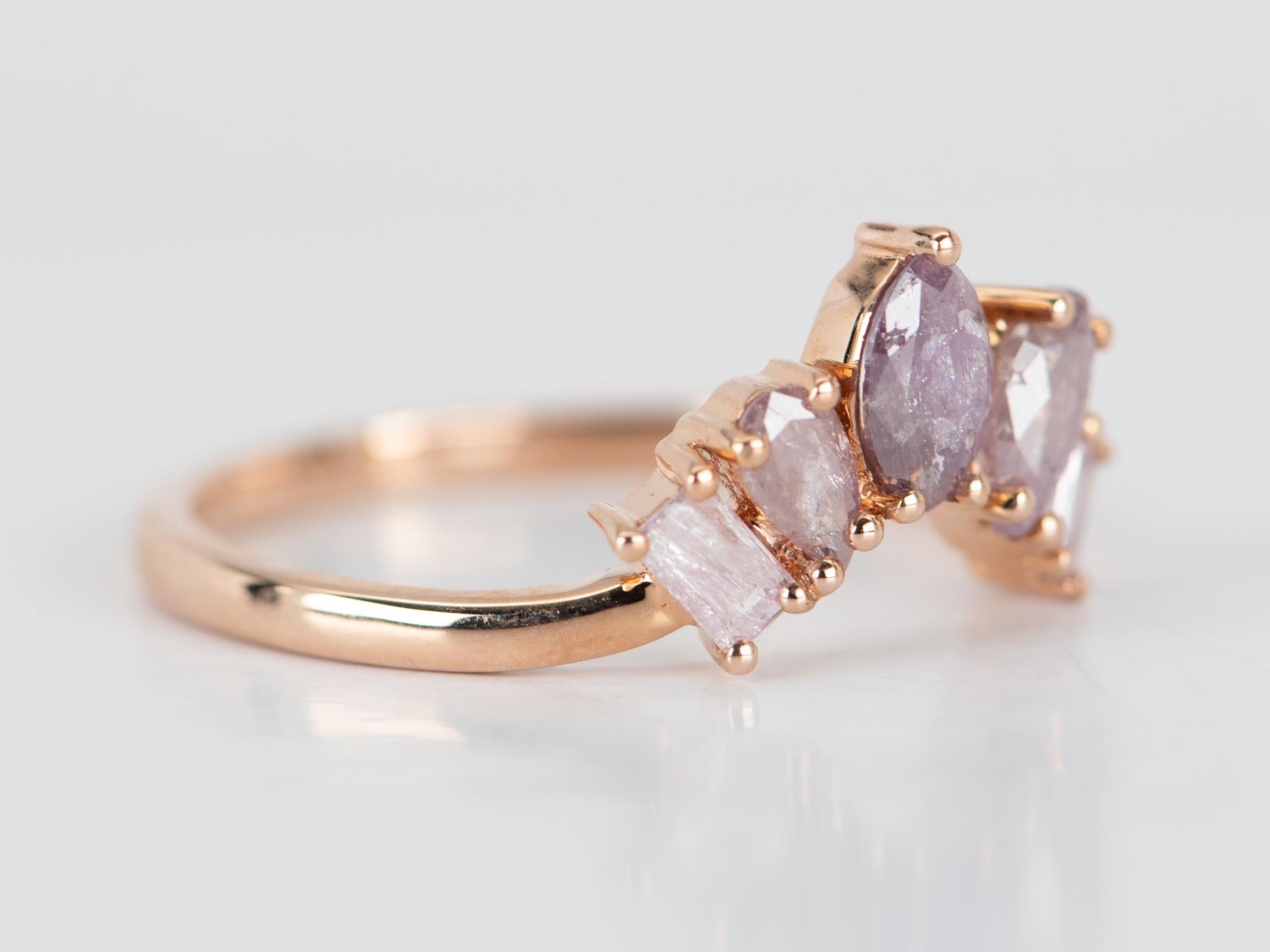 Natürlicher Pink Diamond Curve Crown Ring 14K Rose Gold R5078 im Zustand „Neu“ im Angebot in Osprey, FL