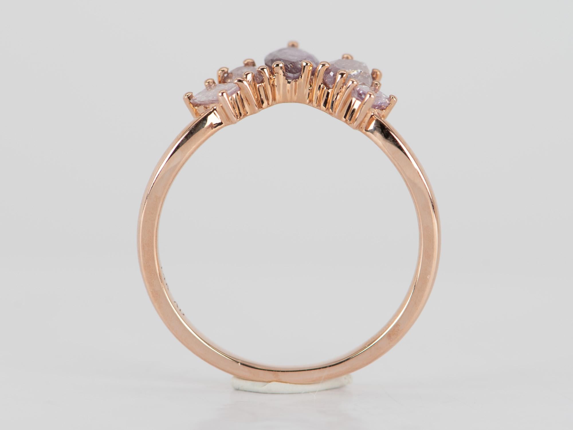 Natürlicher Pink Diamond Curve Crown Ring 14K Rose Gold R5078 für Damen oder Herren im Angebot