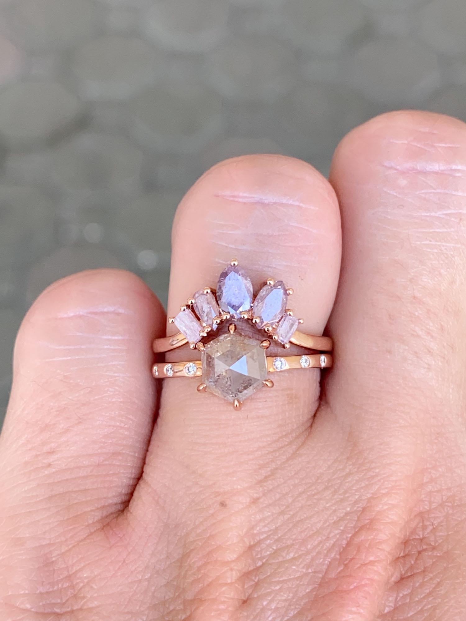 Natürlicher Pink Diamond Curve Crown Ring 14K Rose Gold R5078 im Angebot 2
