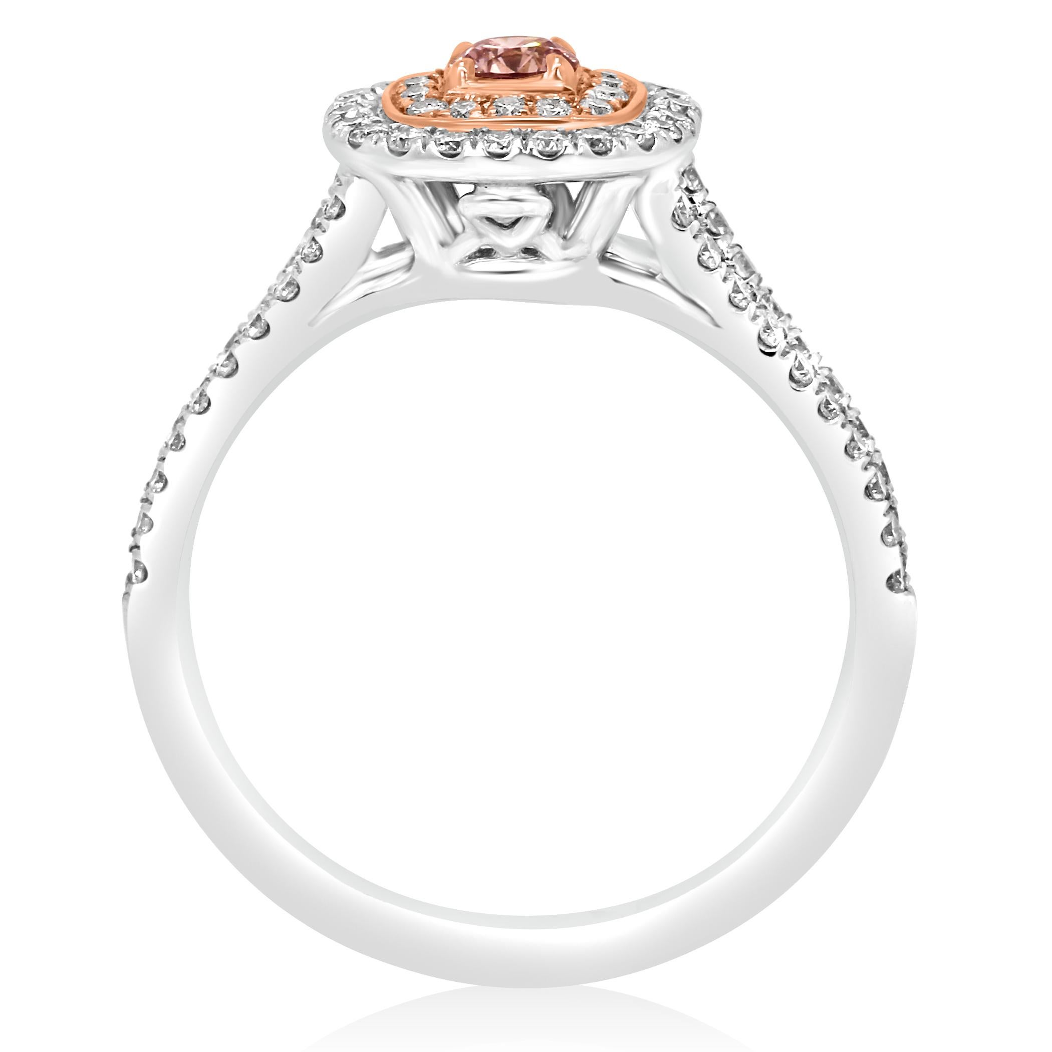 Natural Pink Diamond Double Halo Two-Color Gold Bridal Fashion Ring 1