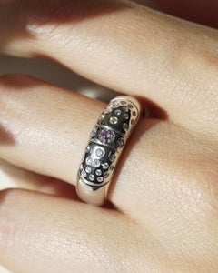 Natural Pink Diamond Doughnut Dome Ring in 18k White Gold Gypsy Flush Set Band