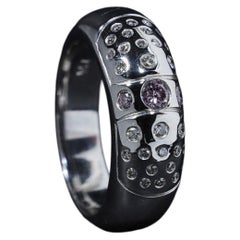 Natural Pink Diamond Doughnut Dome Ring in 18k White Gold Gypsy Flush Set Band