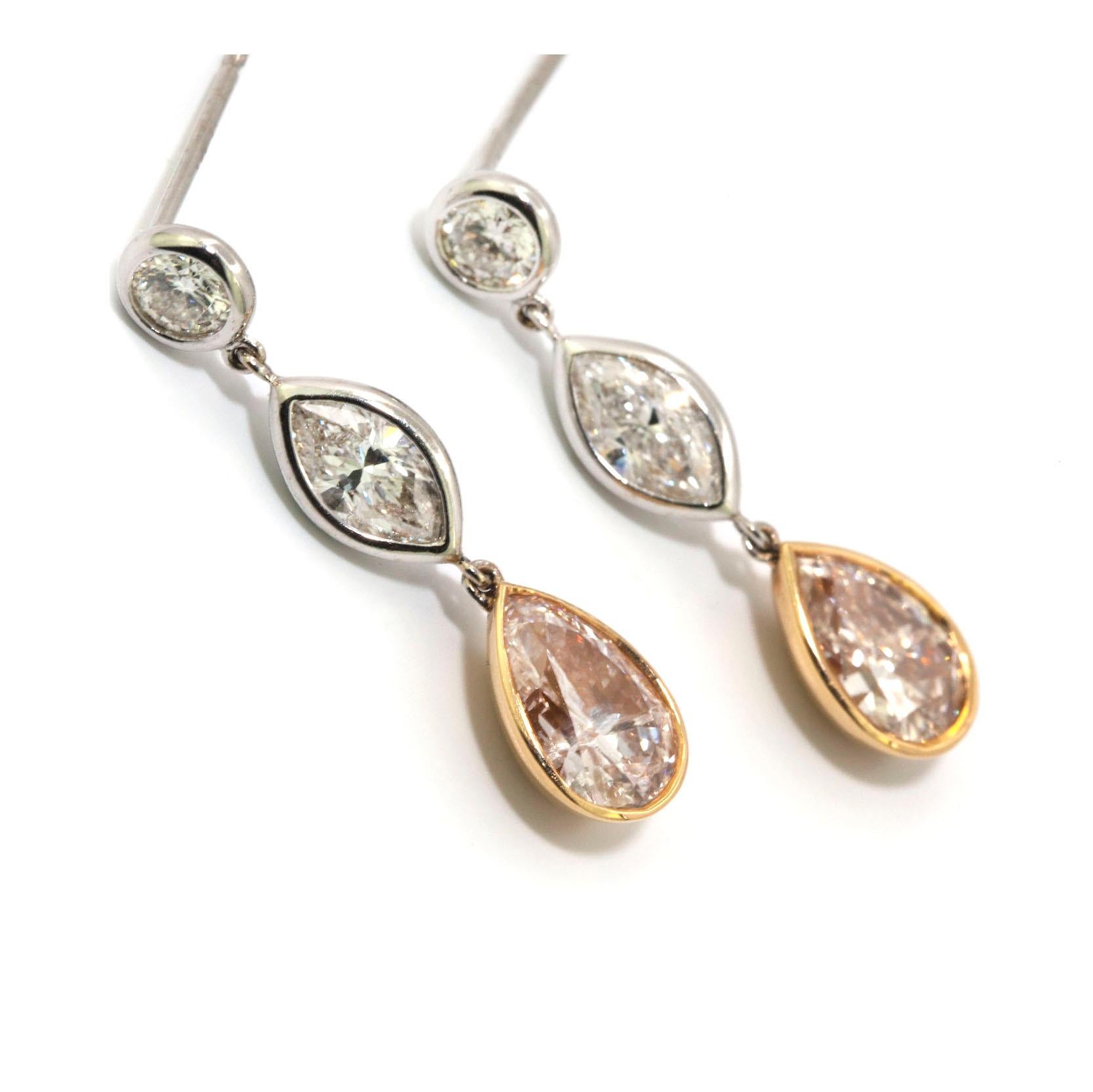 Modern Natural Pink Diamond Drop Earrings For Sale