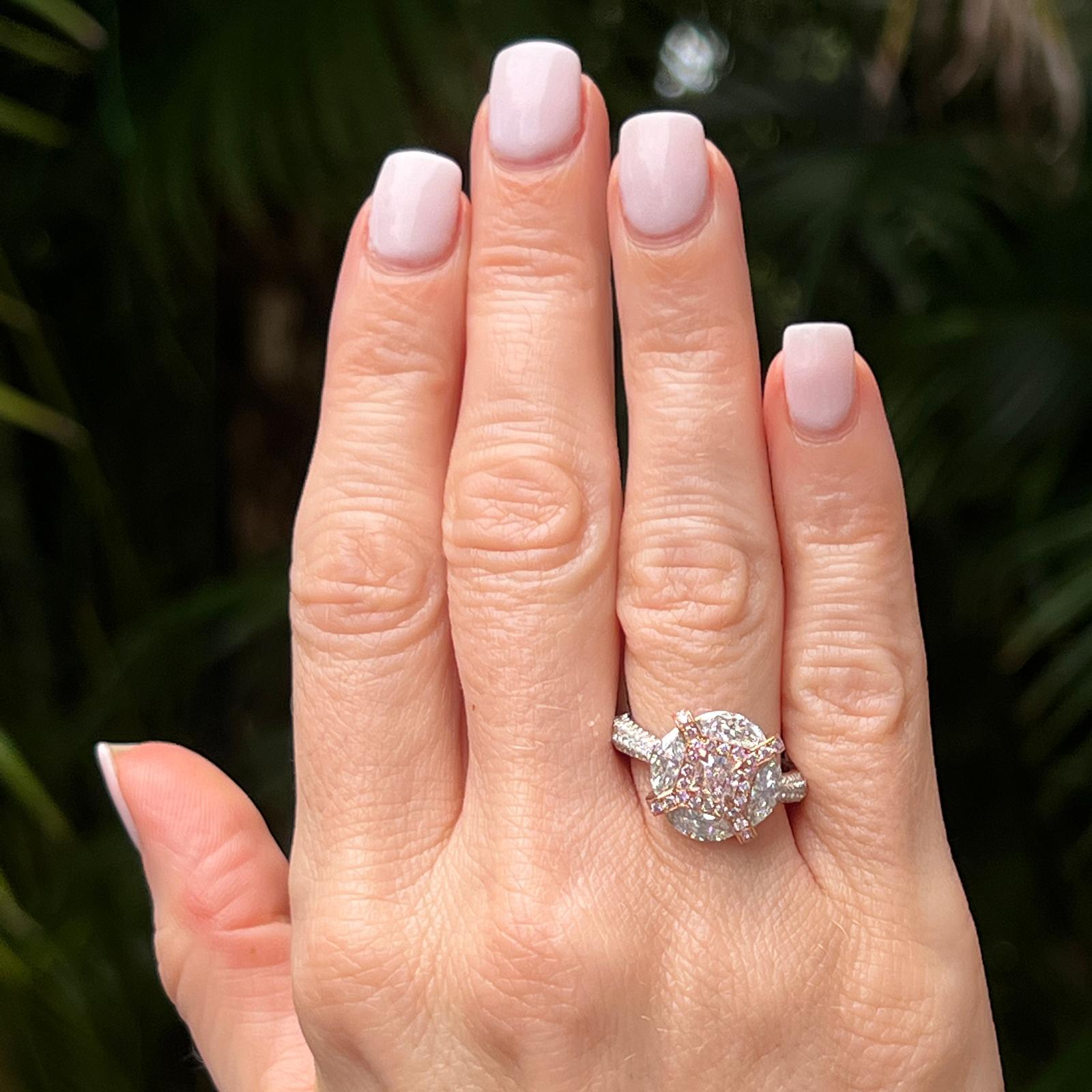 Modern Natural Pink Diamond Engagement Ring 18 Karat White & Rose Gold GIA For Sale
