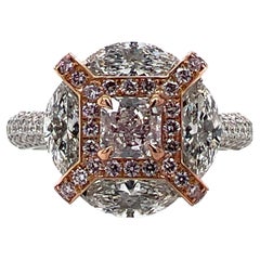 Natural Pink Diamond Engagement Ring 18 Karat White & Rose Gold GIA