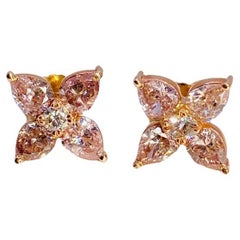 Natural Pink Diamond Flower Earrings in Rose Gold