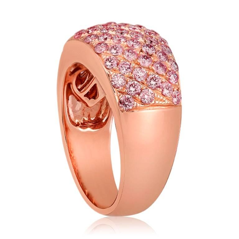 Stunning Natural Pink Diamond Rounds 1.45 Carat in 18K Rose Gold Ring Band.