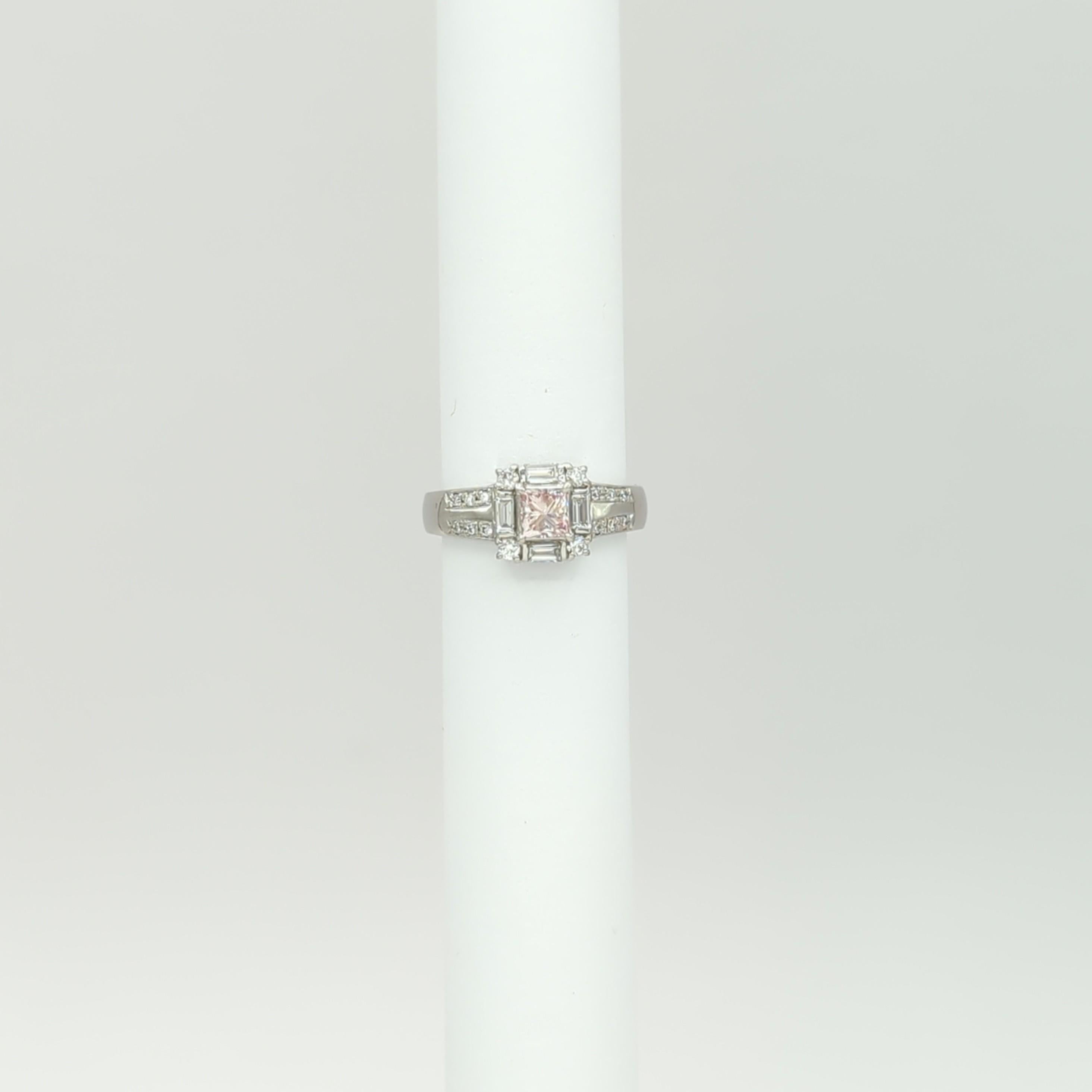 Natural Pink Diamond Princess Cut and White Diamond Ring in Platinum For Sale 1