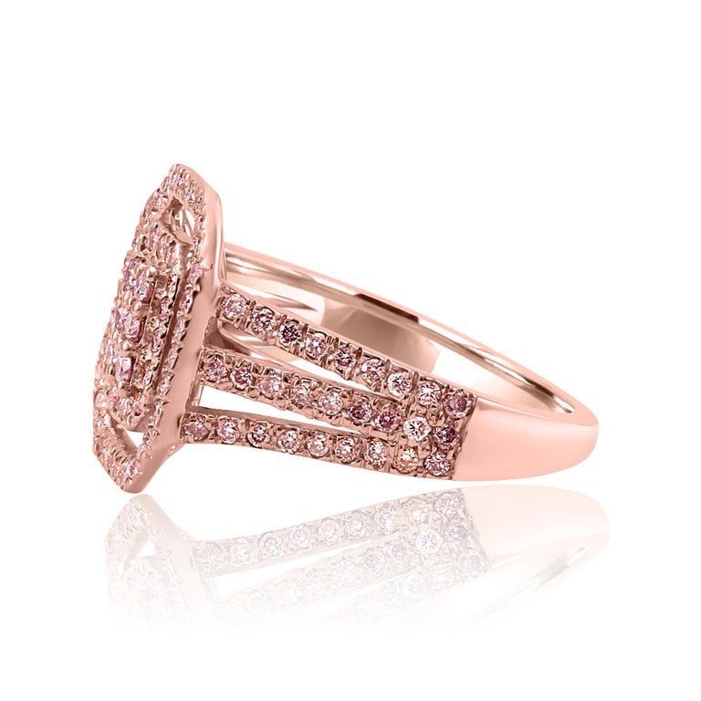 Round Cut Natural Pink Diamond Rose Gold Fashion Cocktail Right Hand Ring