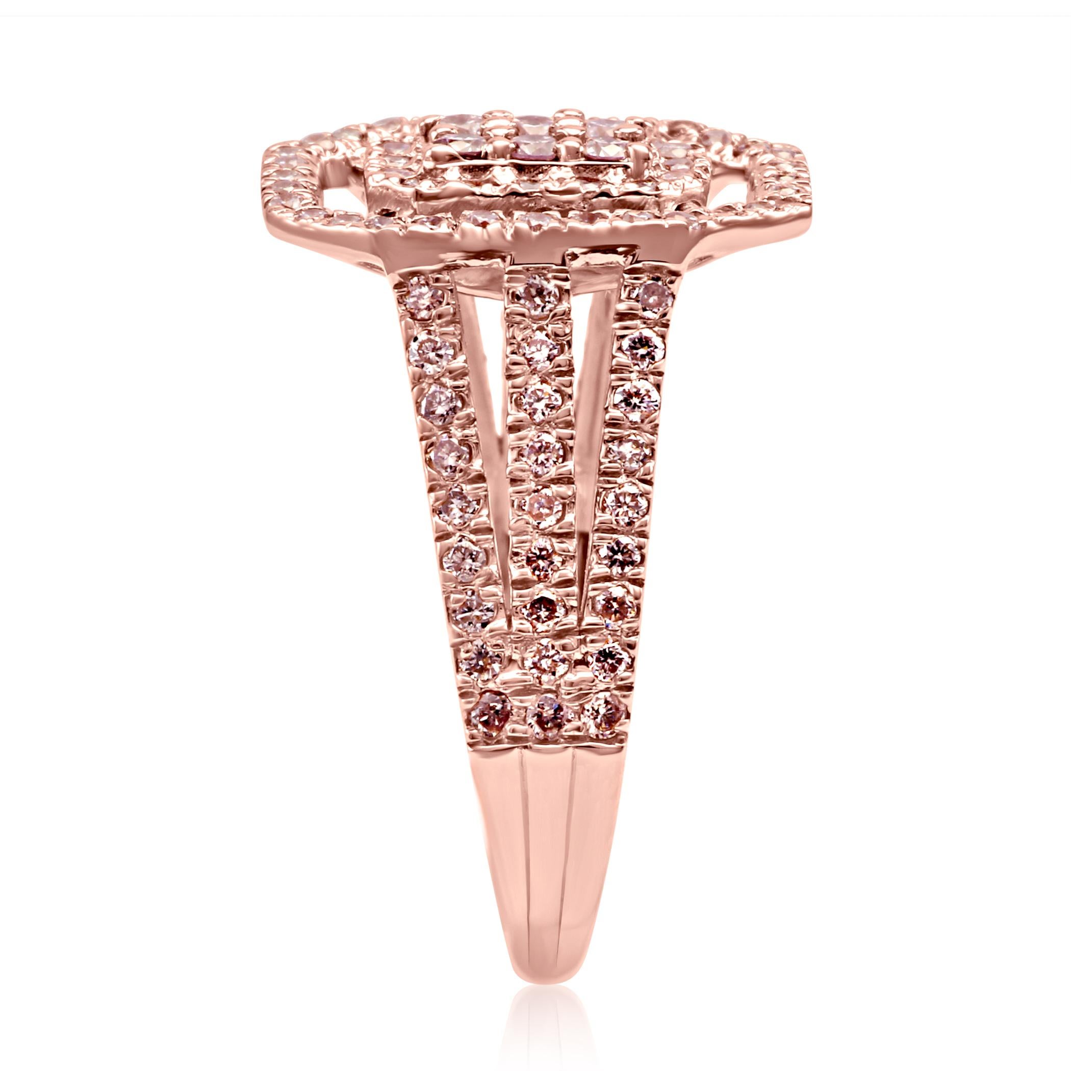 Modern Natural Pink Diamond Rose Gold Fashion Cocktail Right Hand Ring