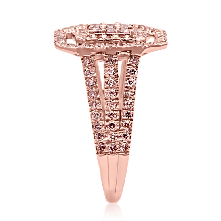 Women's or Men's Natural Pink Diamond Rose Gold Fashion Cocktail Right Hand Ring