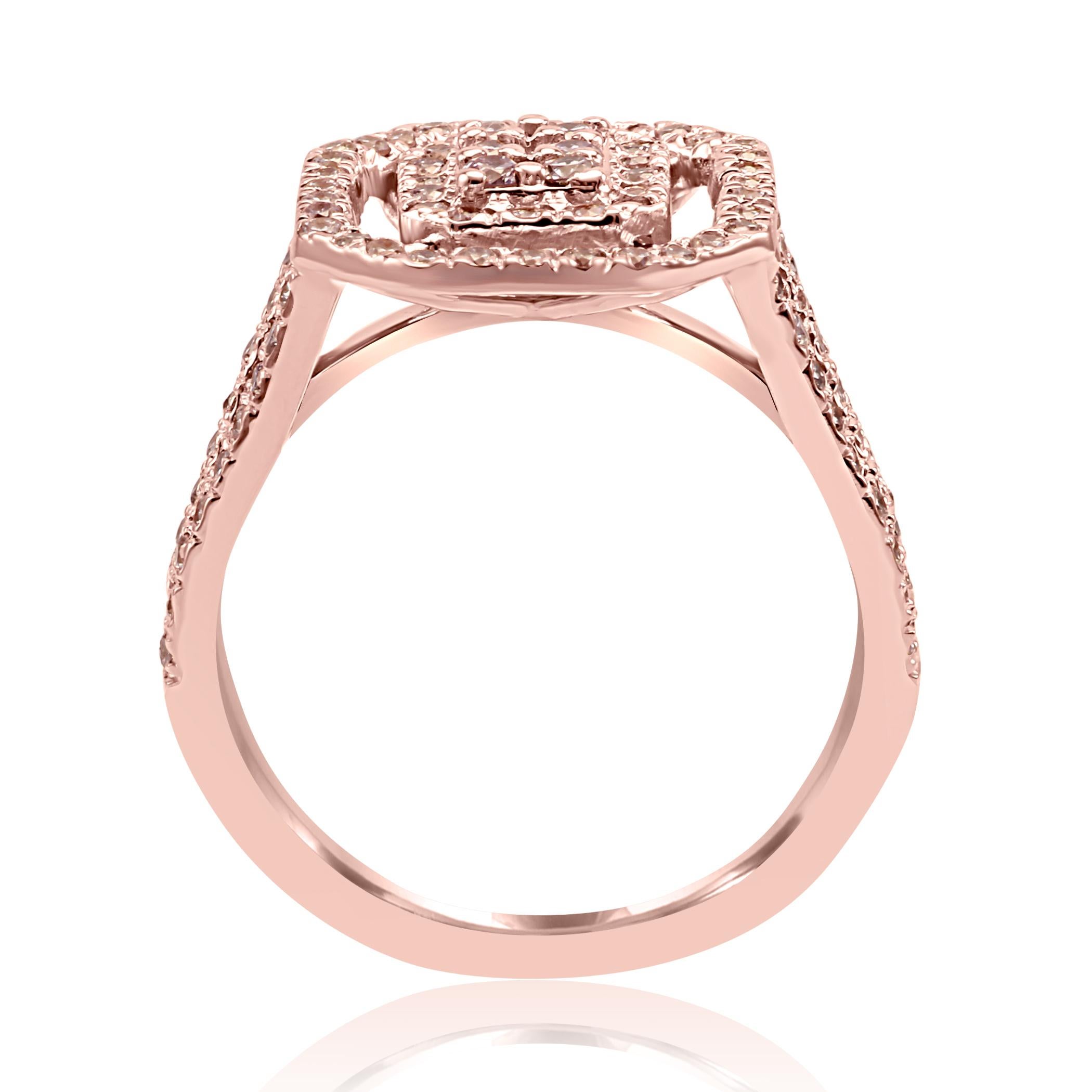 Round Cut Natural Pink Diamond Rose Gold Fashion Cocktail Right Hand Ring