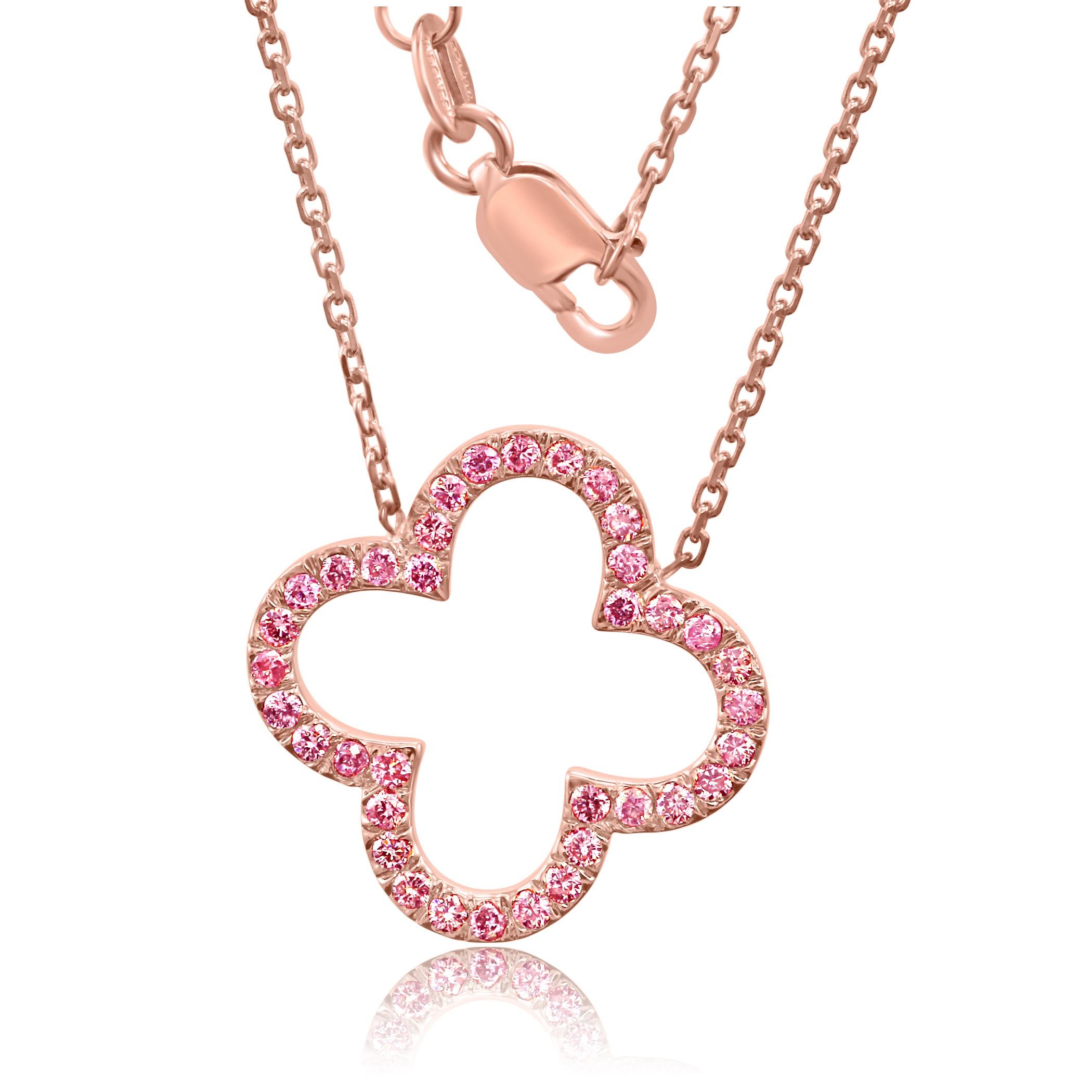 Round Cut Natural Pink Diamond Rounds Rose Gold Drop Pendant Necklace with Chain