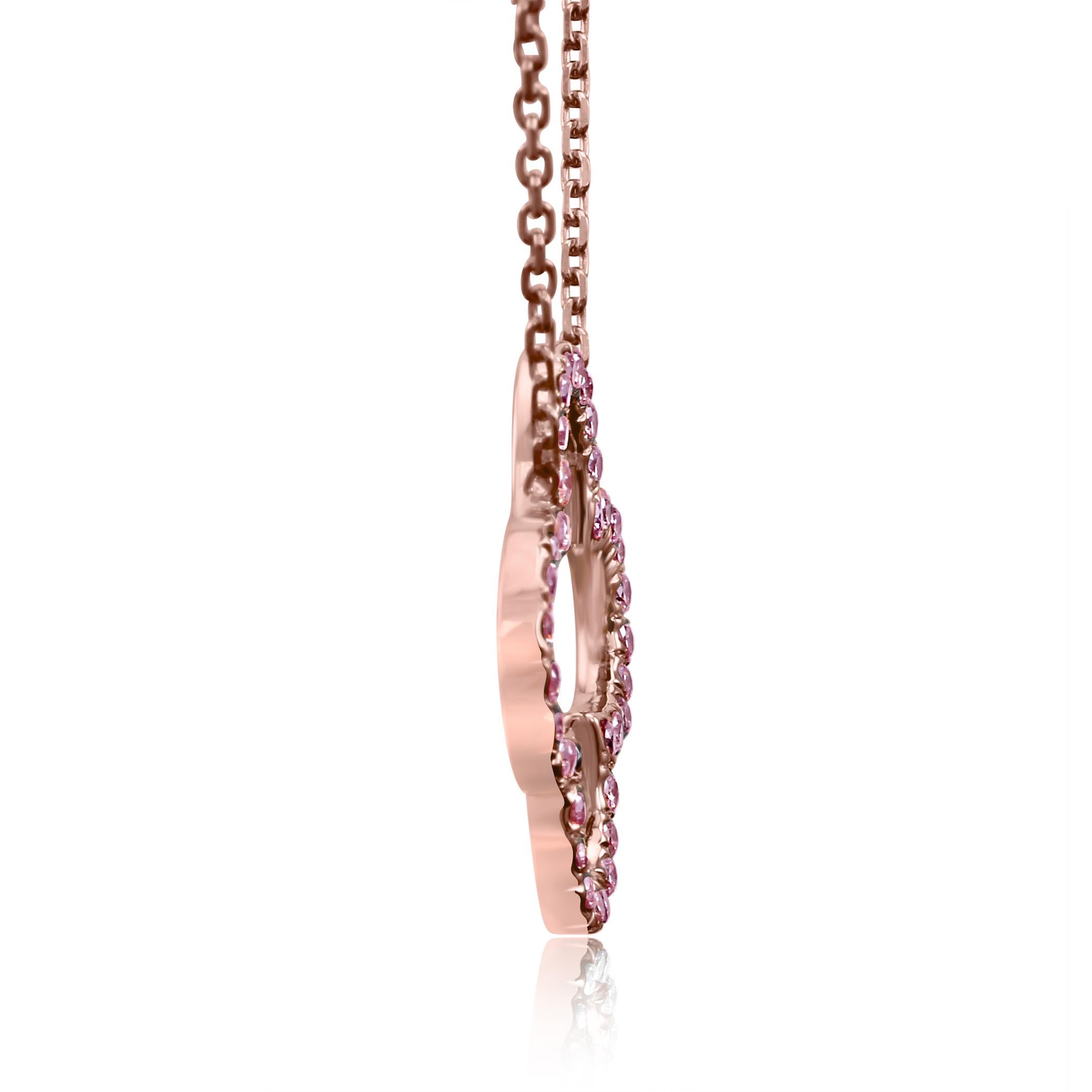 Natural Pink Diamond Rounds Rose Gold Drop Pendant Necklace with Chain In New Condition In NEW YORK, NY