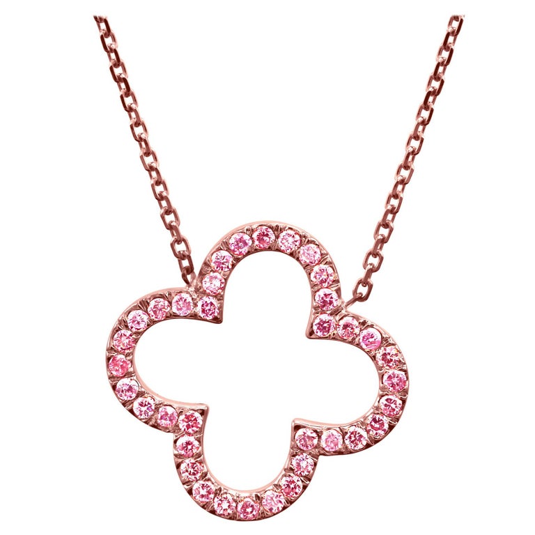 Natural Pink Diamond Rounds Rose Gold Drop Pendant Necklace with Chain
