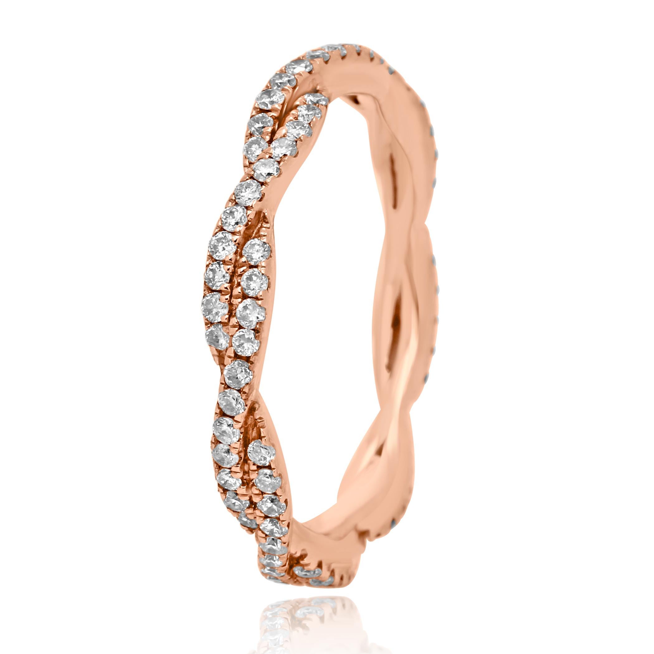 Natural Pink Diamond Round 0.70 Carat in Twisted Rope style Gorgeous 14K Band Ring.

Total Diamond Weight 0.70 Carat