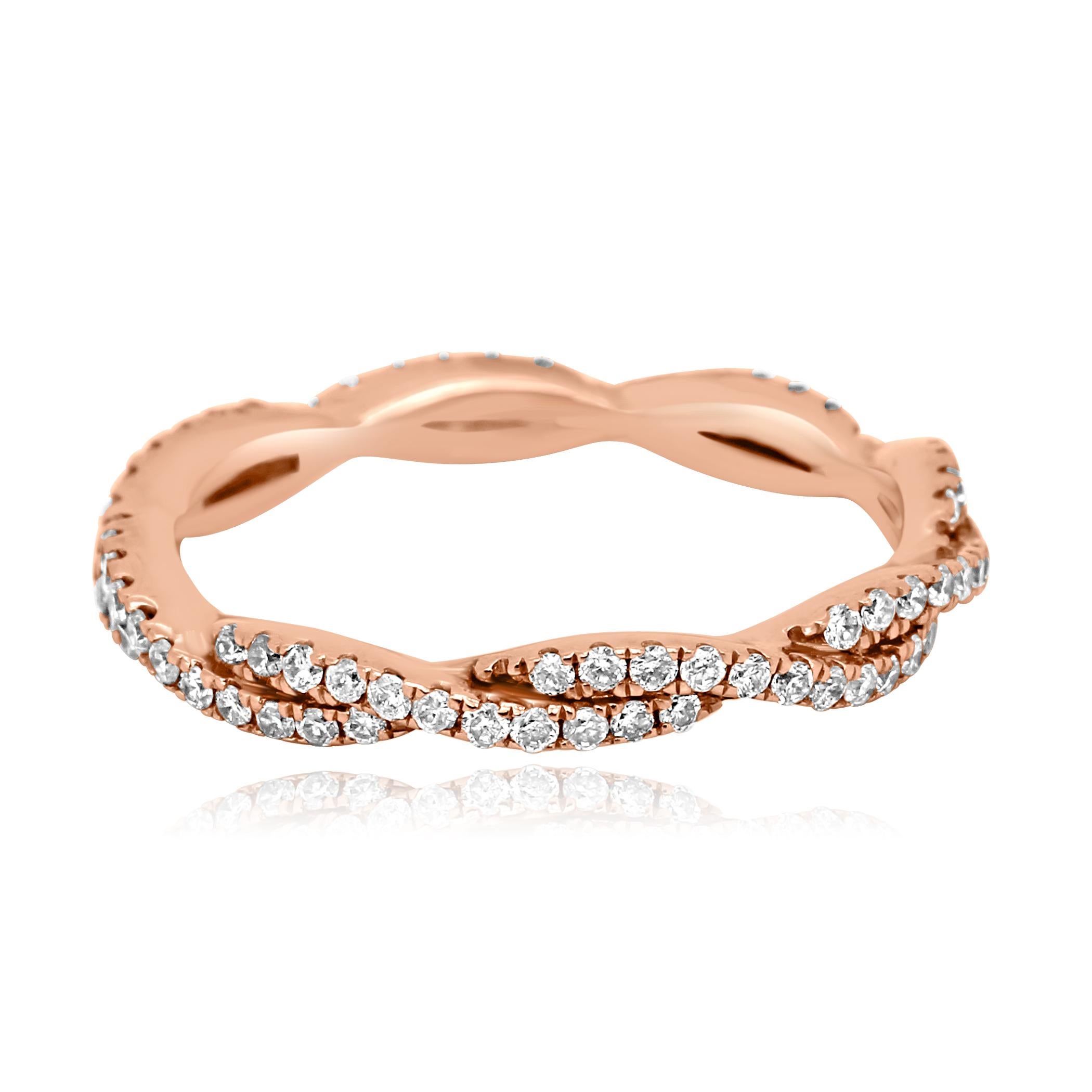 Contemporary Natural Pink Diamond Twisted Rope Style Rose Gold Stackable Band Fashion Ring