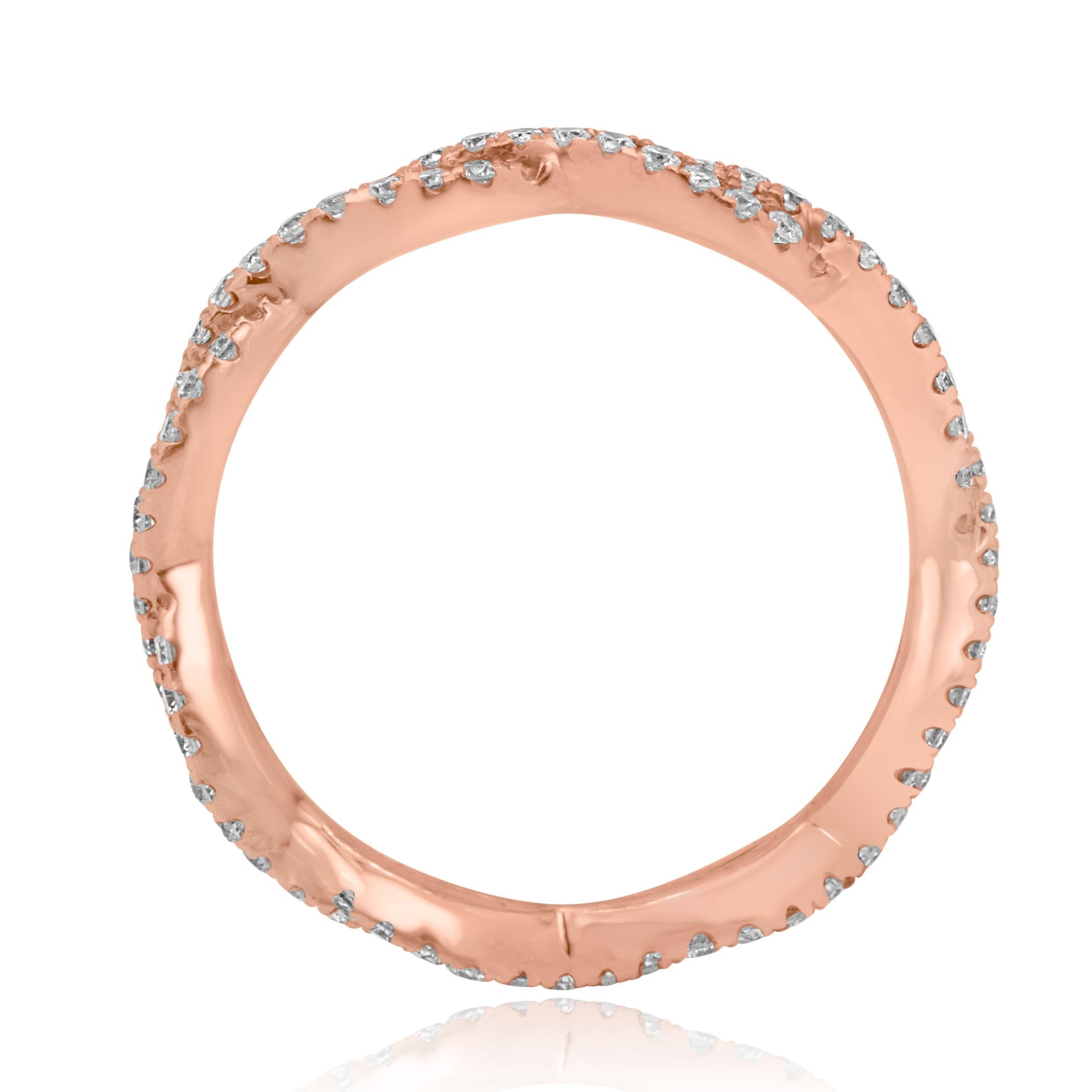 Women's Natural Pink Diamond Twisted Rope Style Rose Gold Stackable Band Fashion Ring