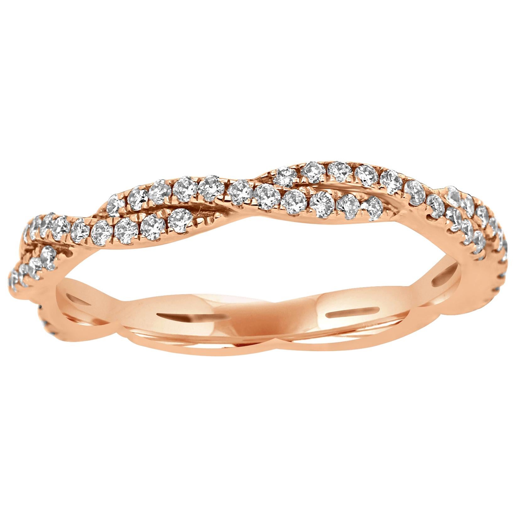 Natural Pink Diamond Twisted Rope Style Rose Gold Stackable Band Fashion Ring