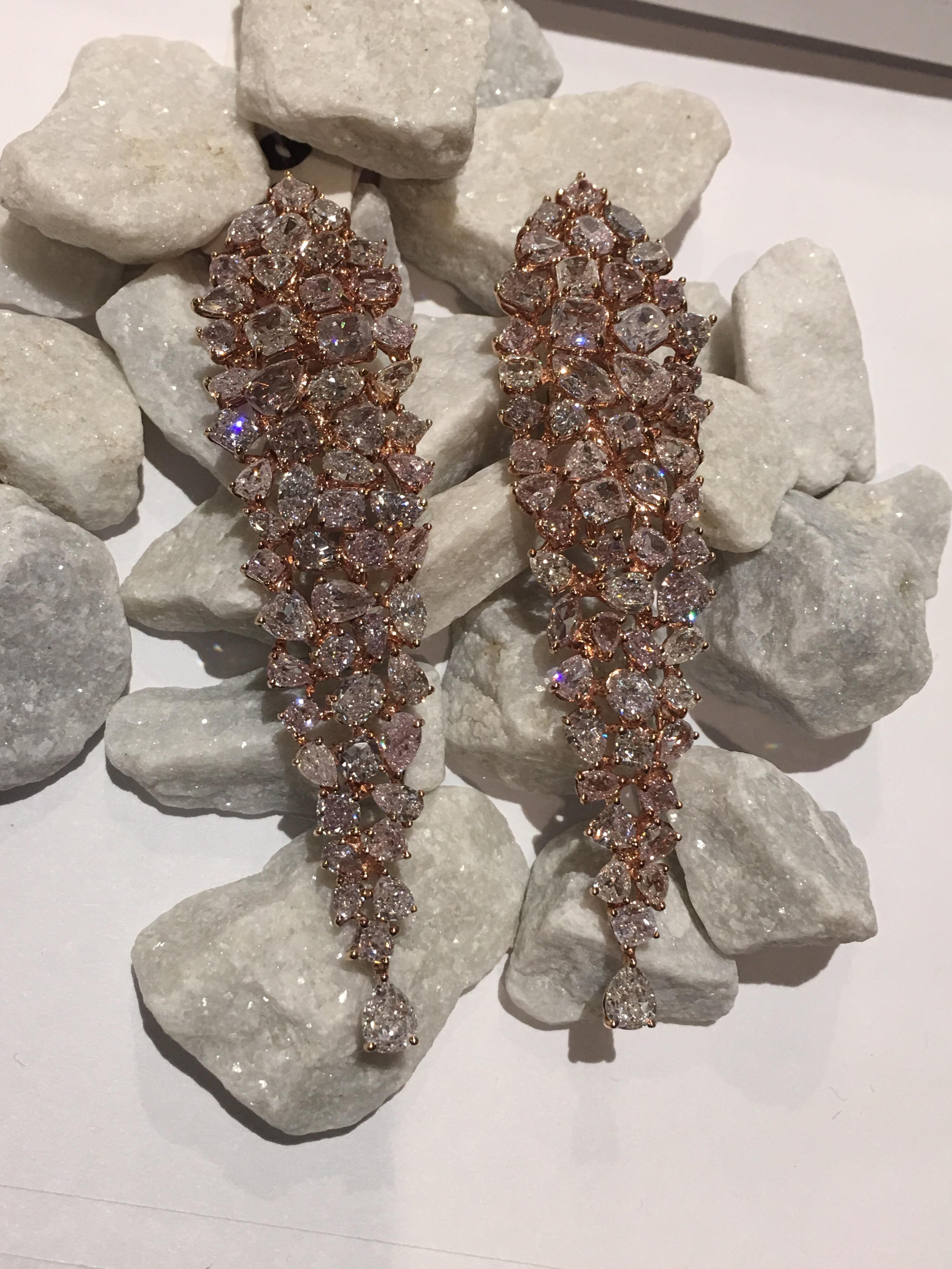 Women's Natural Pink Diamonds Earrings Set in Pink Gold