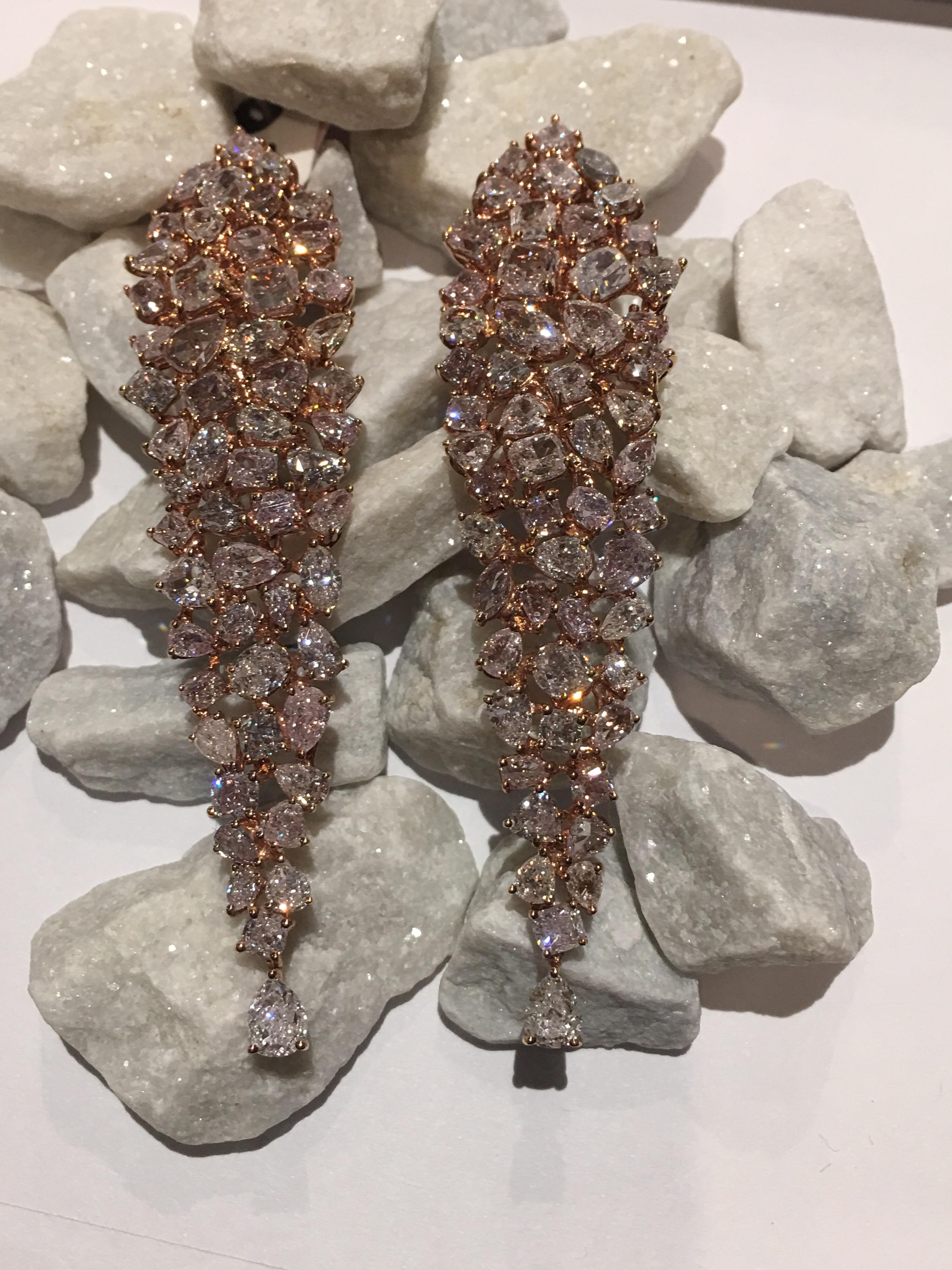 Natural Pink Diamonds Earrings Set in Pink Gold 1