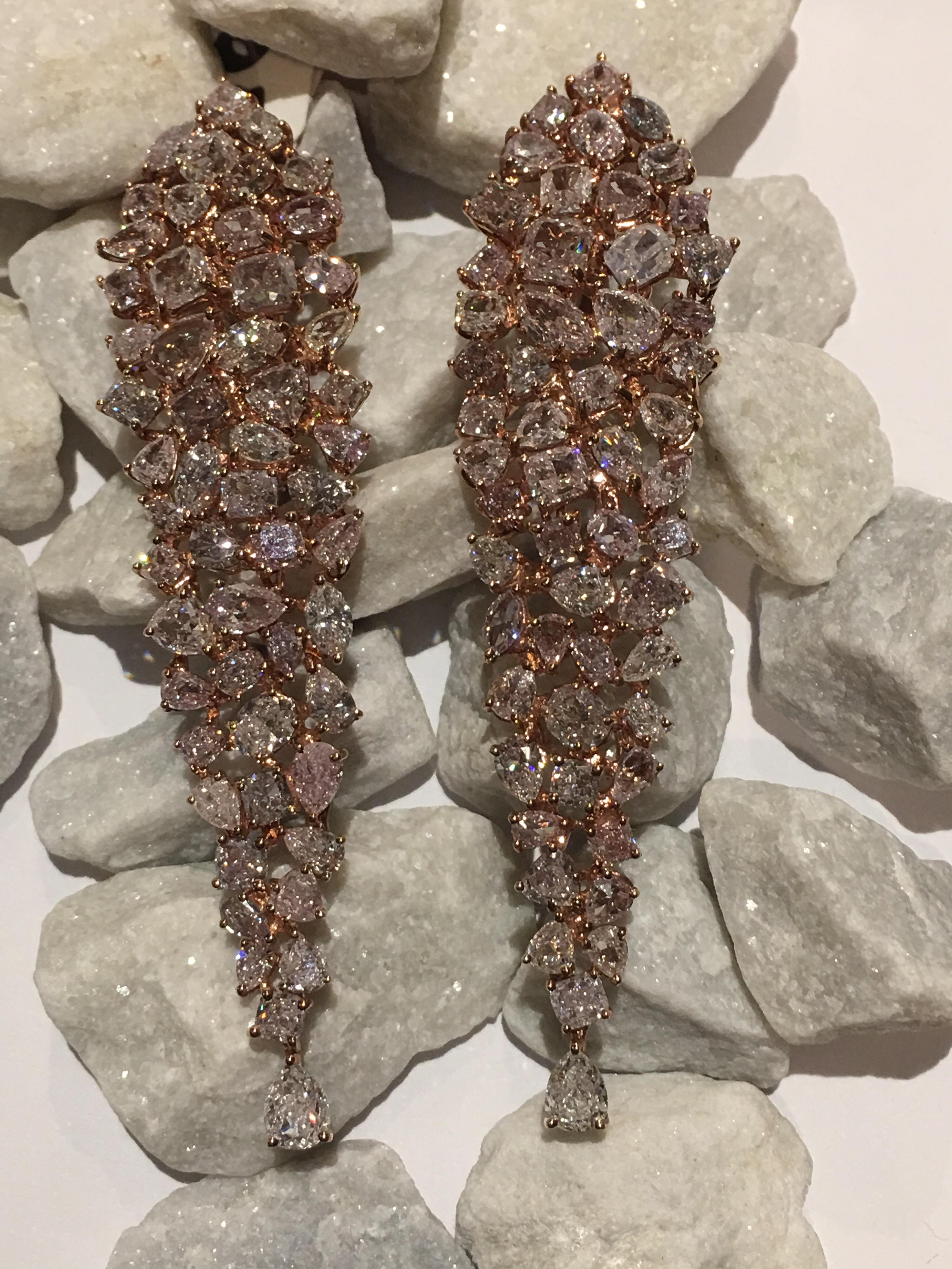 Natural Pink Diamonds Earrings Set in Pink Gold 2