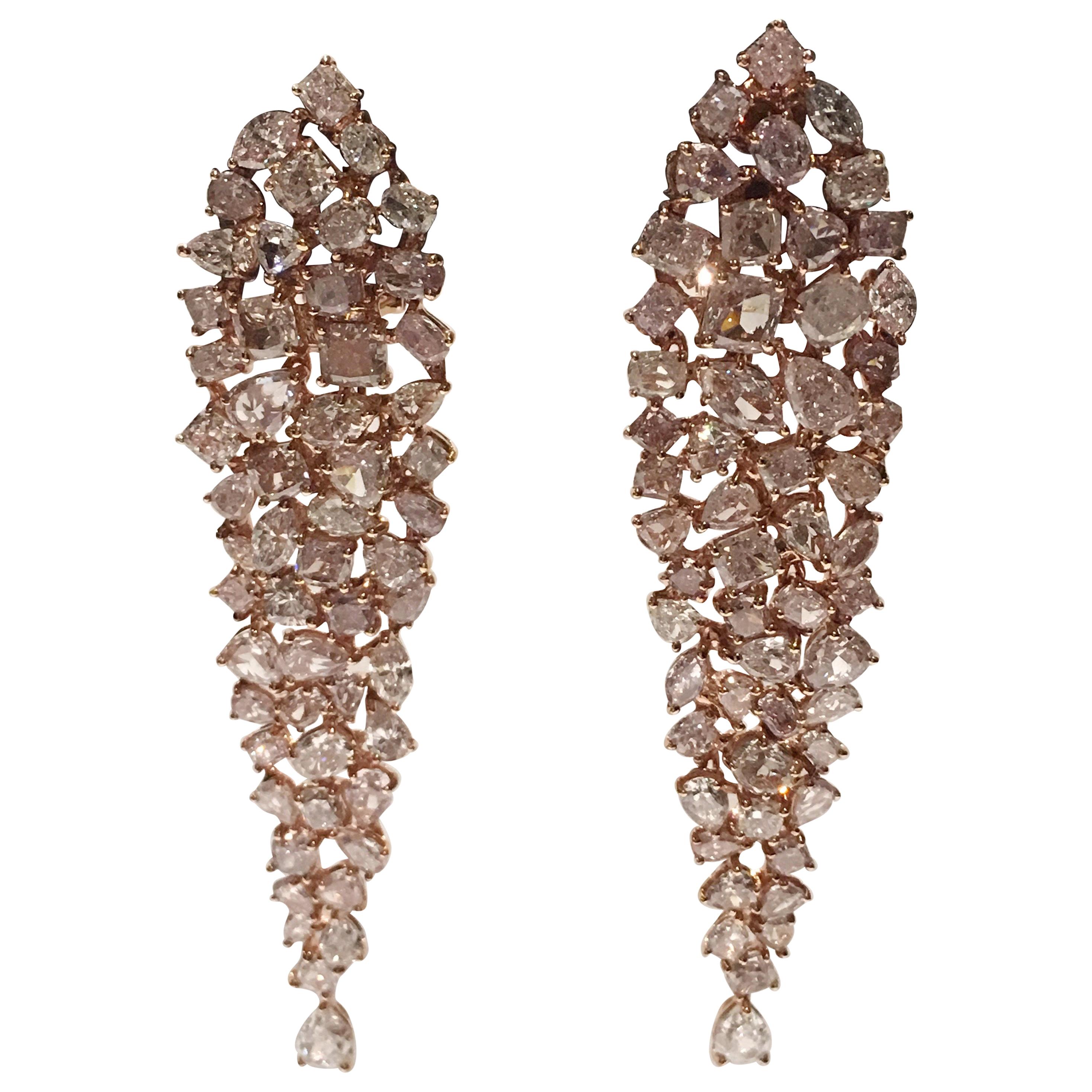 Natural Pink Diamonds Earrings Set in Pink Gold