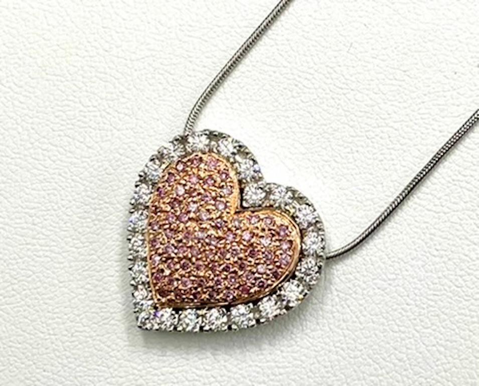Contemporary Natural Pink Diamonds Heart Shape Pendant For Sale
