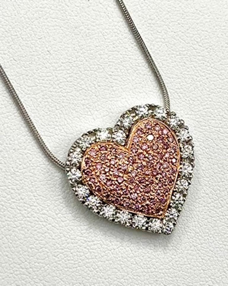 Round Cut Natural Pink Diamonds Heart Shape Pendant For Sale