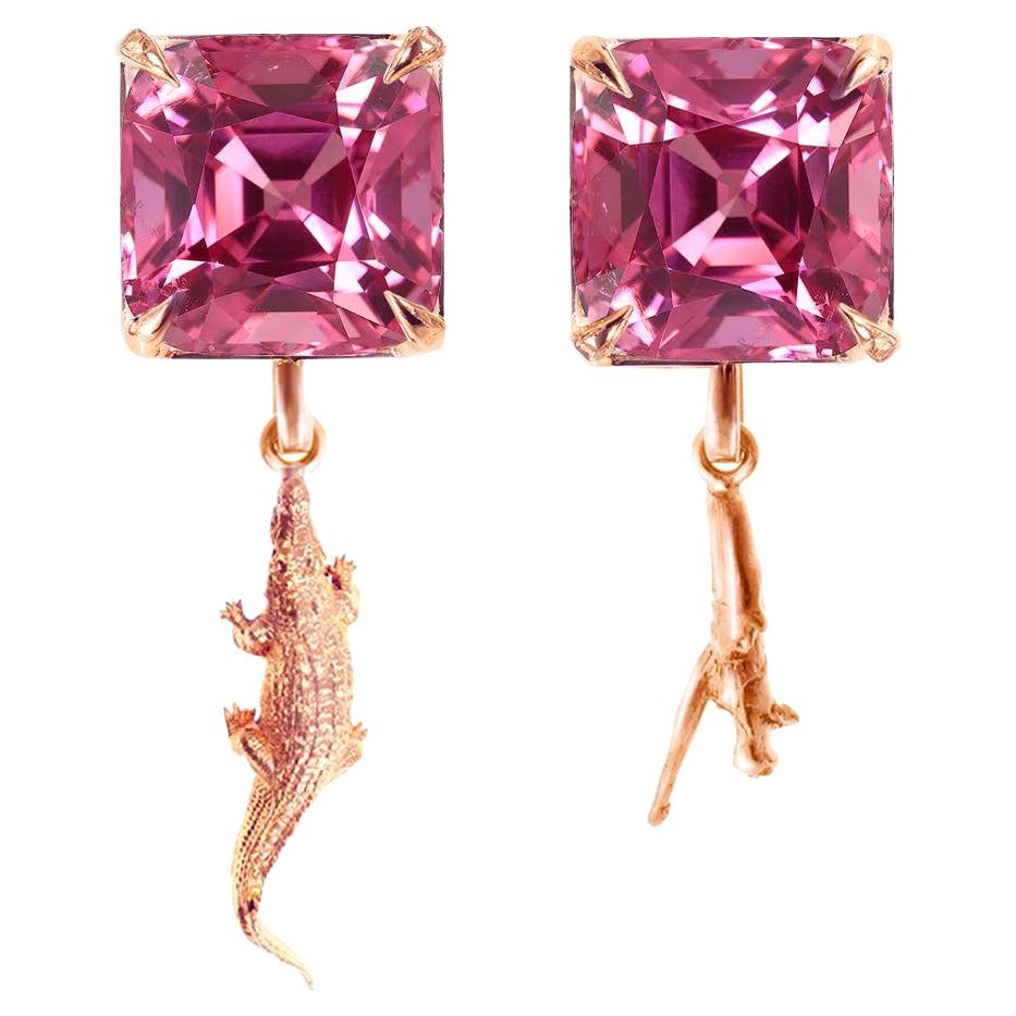 Orecchini contemporanei in oro rosa con spinello rosa naturale certificato GRS