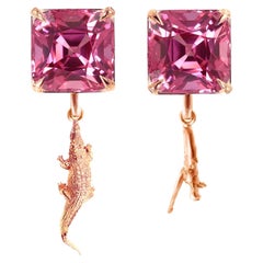 Natural Pink GRS Certified Spinel Rose Gold Contemporary Stud Earrings