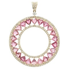Natural pink heart shape tourmaline 3.22cts & diamond0.76cts pendant in 14k gold