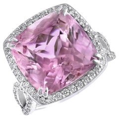 Natural Pink Kunzite Stone 14.01 carats set in 14K White Gold Ring with Diamonds