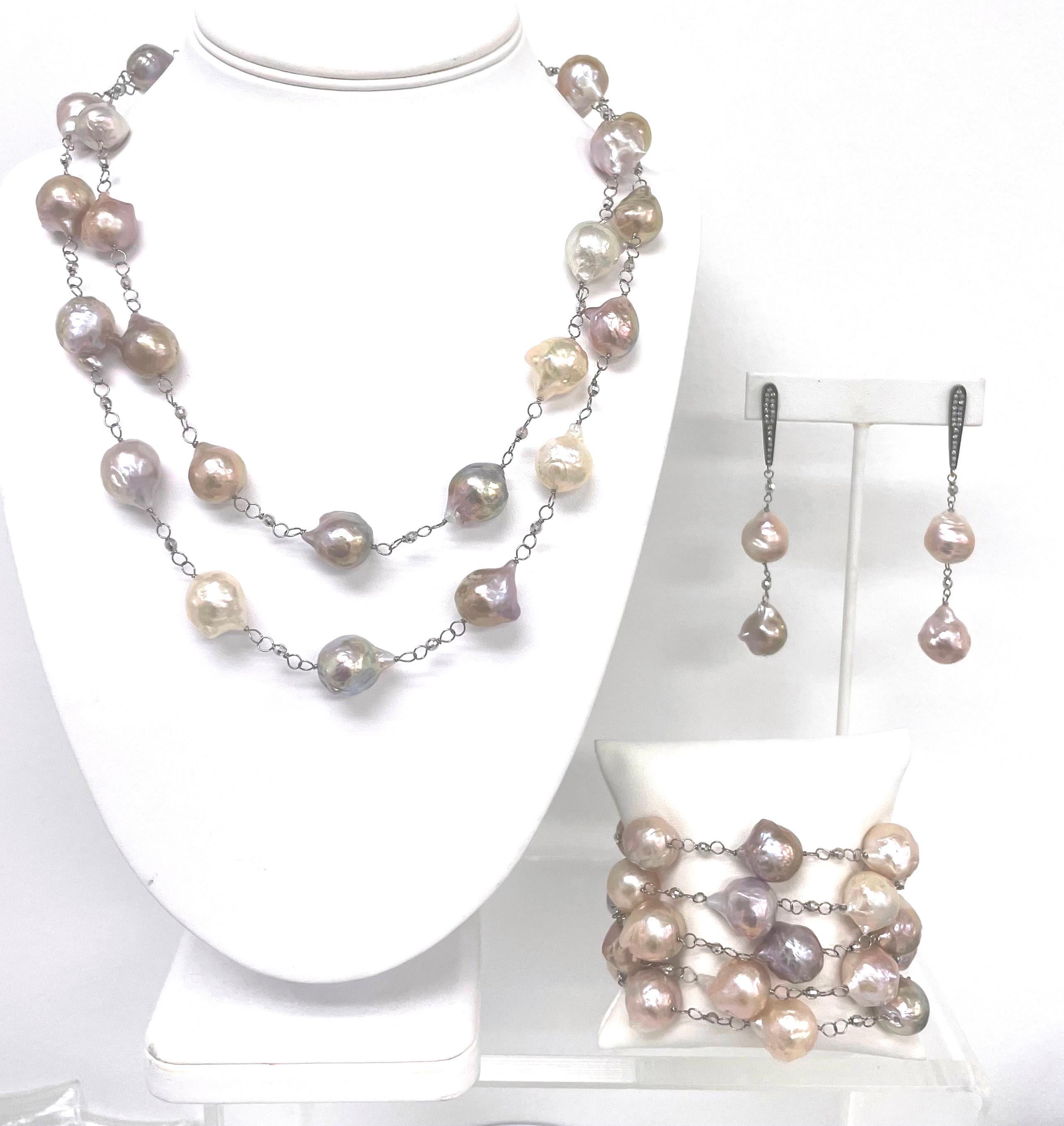 Natural Pink Large Freshwater Pearls with Diamonds Earrings For Sale 4