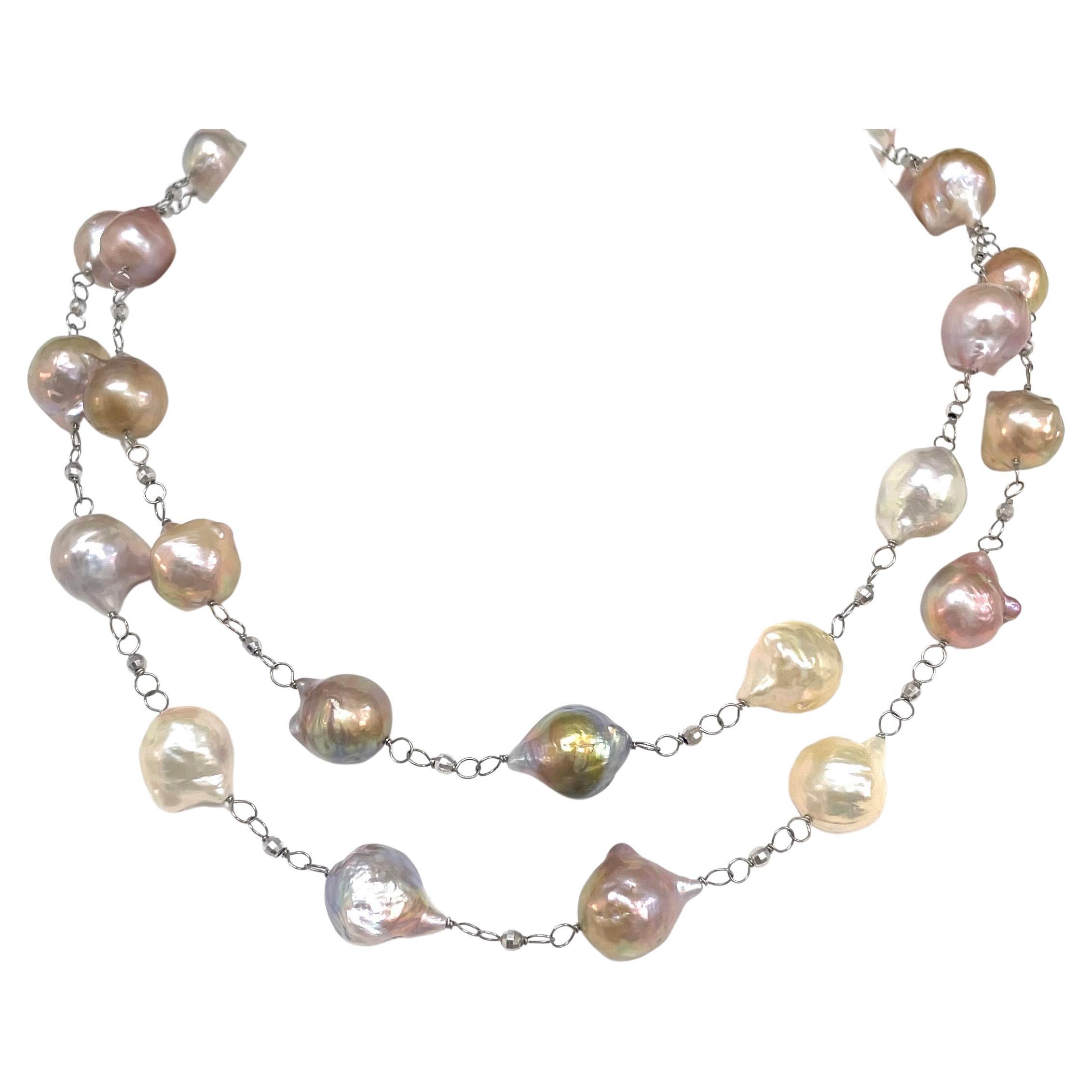 Natural Pink Large Wire-Wrapped Freshwater Pearls Paradizia Necklace