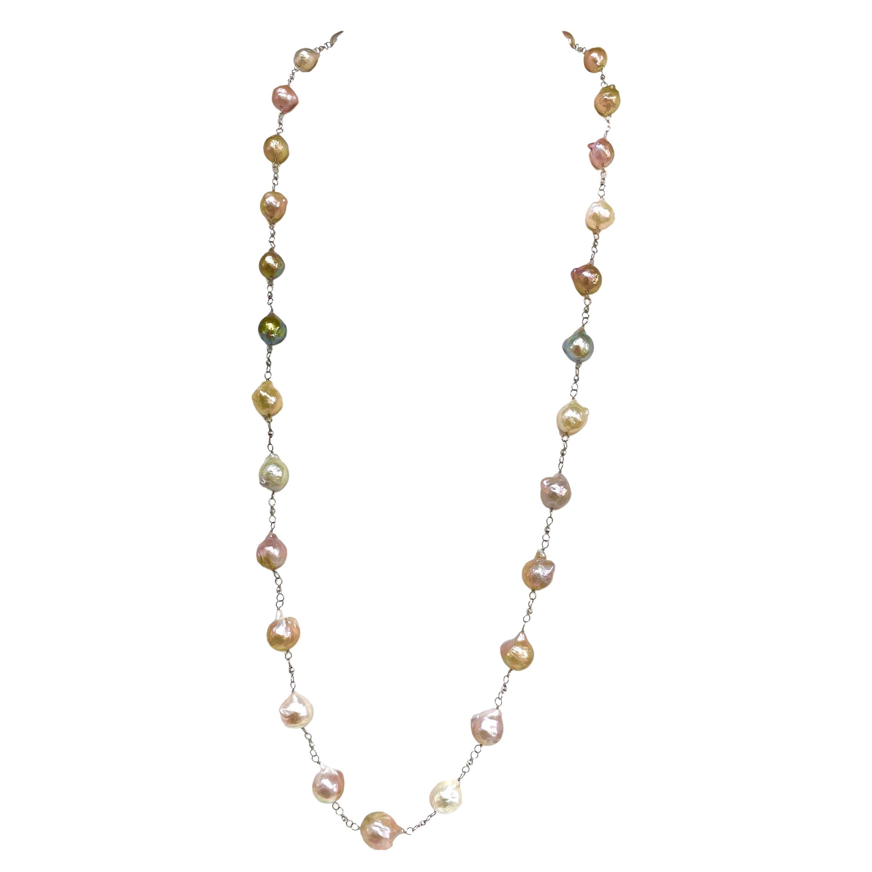 Women's Natural Pink Large Wire-Wrapped Freshwater Pearls Paradizia Necklace