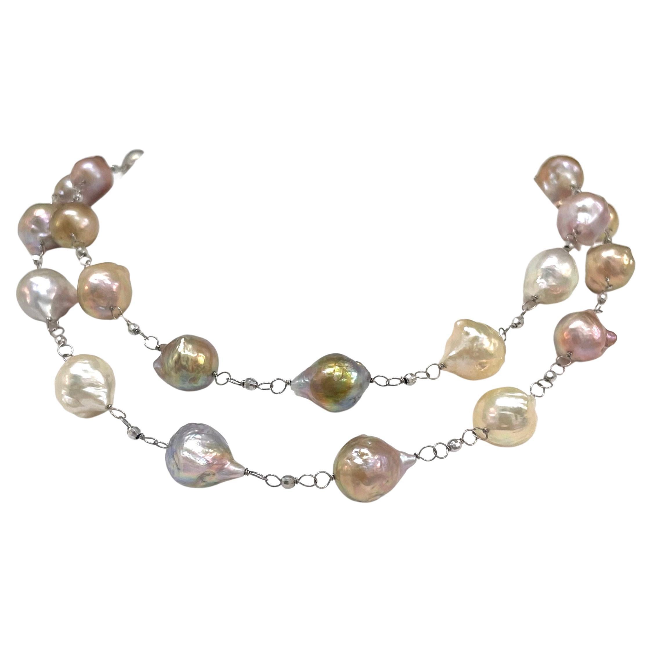 Artisan Natural Pink Large Wire-Wrapped Freshwater Pearls Paradizia Necklace